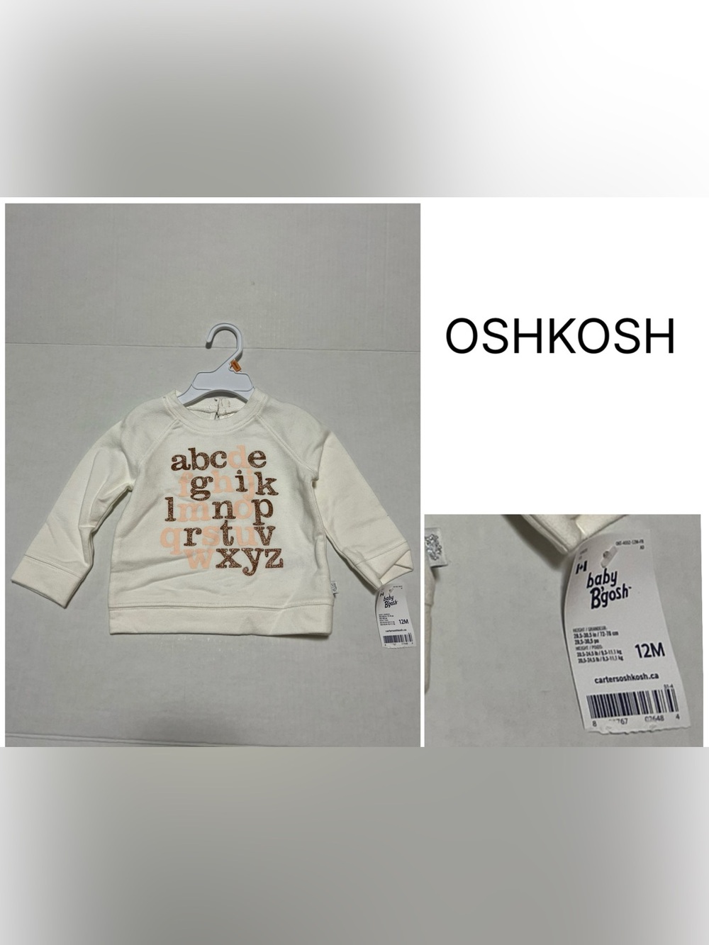 OSHKOSH - 12M - NWT - INFANT GIRLS ALPHABET SWEATSHIRT